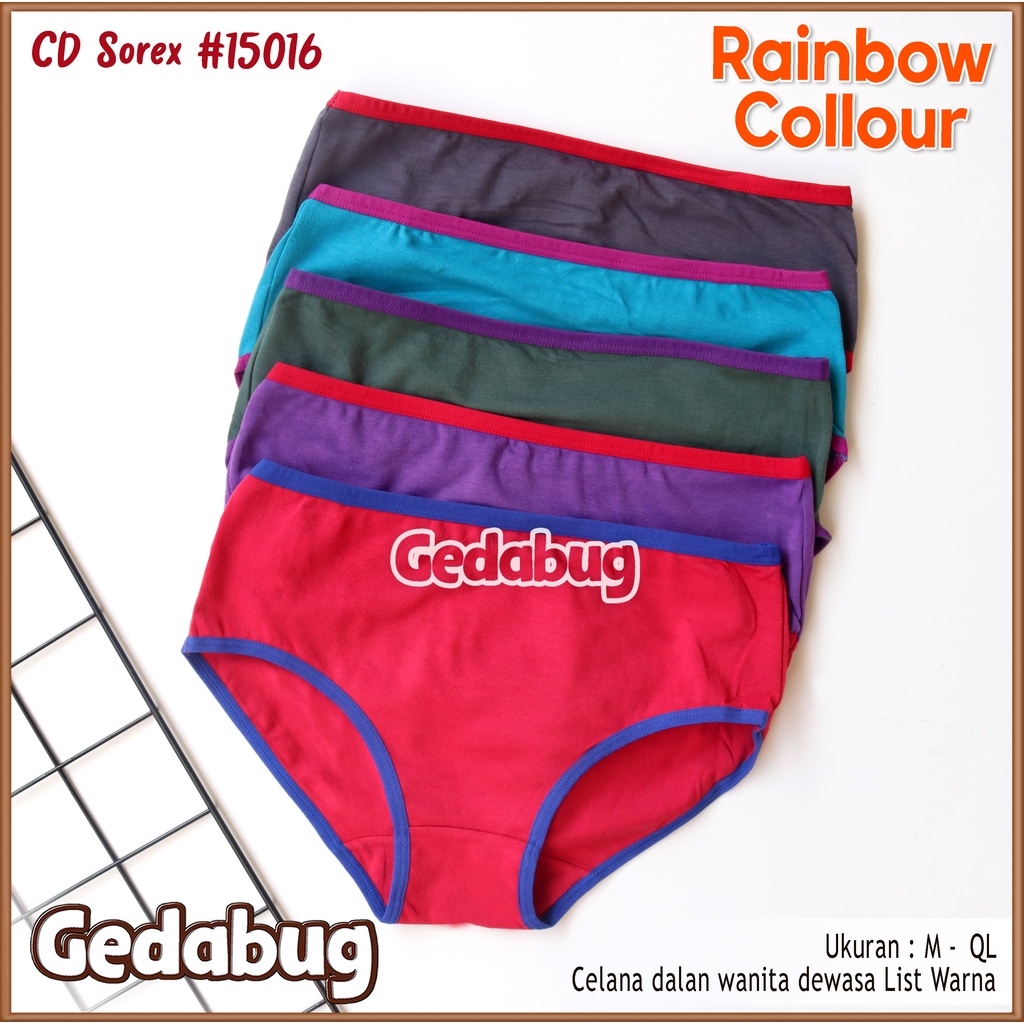 3 Pcs - CD Wanita Sorex 15016 List Rainbow Colour | Celana dalam wanita dewasa Super Soft | Gedabug