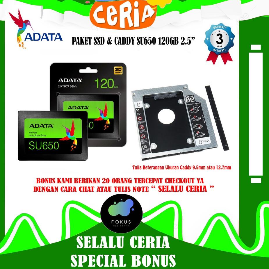 Terlaris PAKET SSD DAN CADDY ADATA SU650 120GB Ultimate 2.5 Sata III