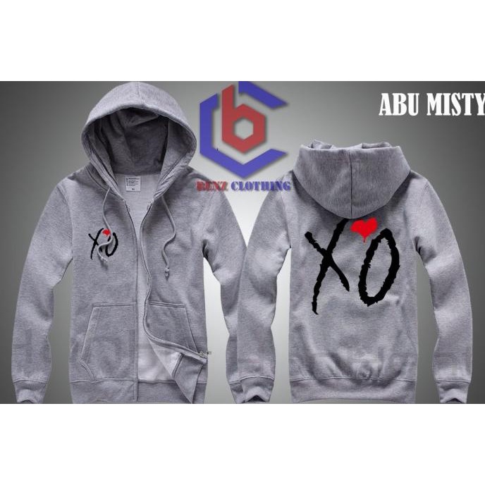 Jaket Hoodie Sweater Xo Outerwear Pria Wanita Zipper Resleting Depan Polos Sablon Polyflek Korea