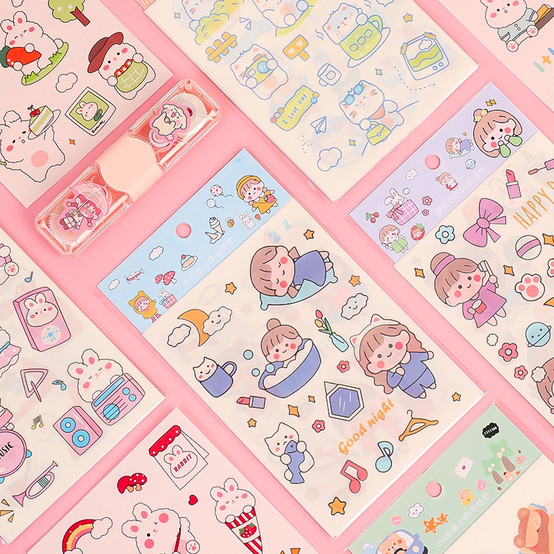 4lembar/set Stiker Gaya Ins Jepang Gadis Diy Diary Jurnal Stiker Hias