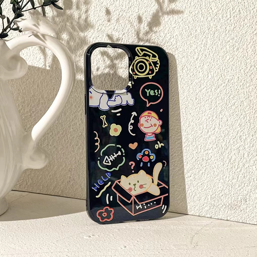 IPHONE Ins Anime Graffiti Cocok Untuk Iphone14 14pro 14plus 13 13mini 13pro 13prm iPhone12 7Plus 8Plus Xr XS 13 12mini Pro Max Empat Sudut Casing Ponsel Tahan Guncangan