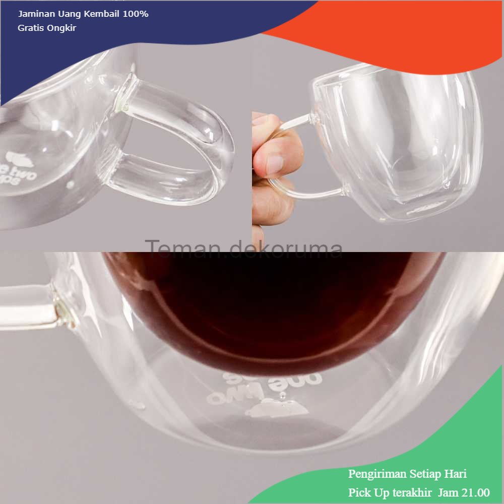 TD - GLS One Two Cups Cangkir Kopi Anti Panas Doublewall Glass Round