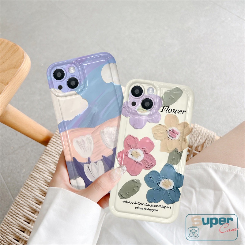 Untuk Samsung A04s A14 A50 A13 A12 A51 A32 A52s A23 A31 A04 A52 A02s A03 A21S A20 A50s A30s A04E A11 A03s A30 F23 M23 M13 Art Lukisan Minyak Musim Semi Bunga Tulip Lembut Airbag Soft Case