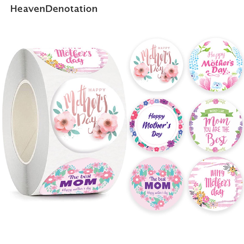 [HeavenDenotation] 500pcs/roll Hadiah Happy Mother's Day Label Kraft Kemasan Sealing Stiker HDV