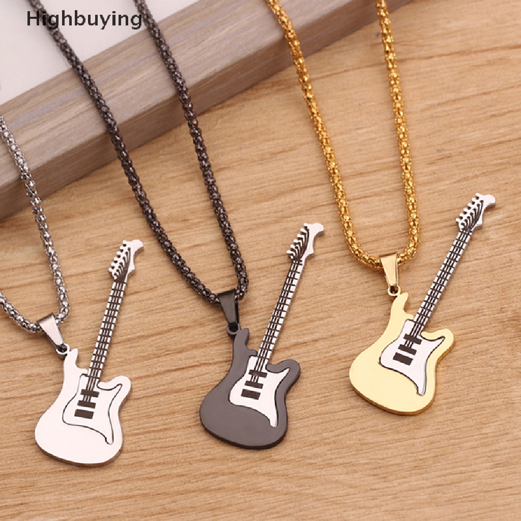 Hbid Hip Hop Emas Hitam Warna Perak Fashion Pria Wanita Stainless Steel Musik Rock Gitar Liontin Perhiasan Rantai Kalung Hadiah Glory