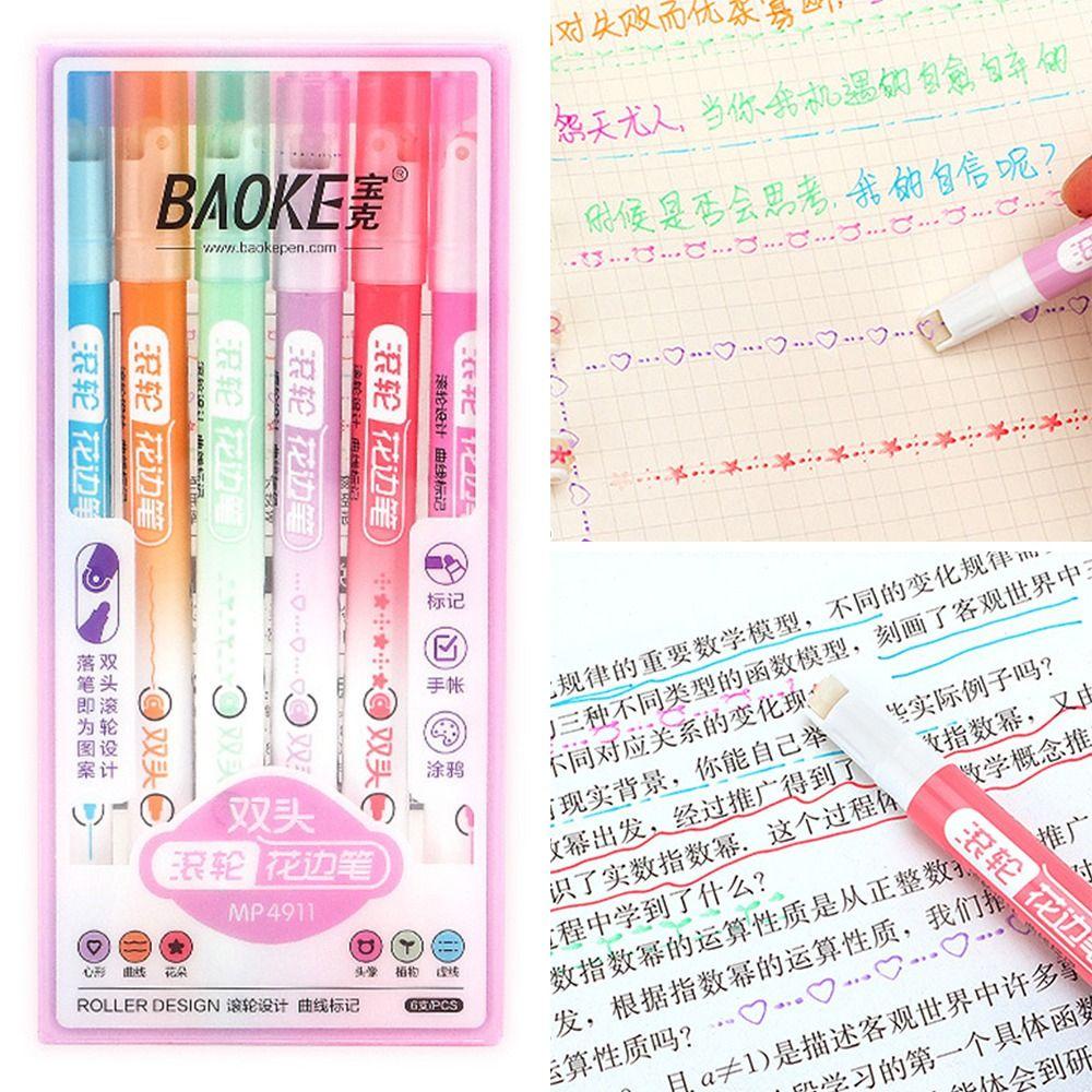 Suyo 6PCS/SET Curve Marker Pen Curve Line Perlengkapan Kantor Sketsa Menandai Teks Menggambar Perlengkapan Double-head Stabilo Berbagai Bentuk