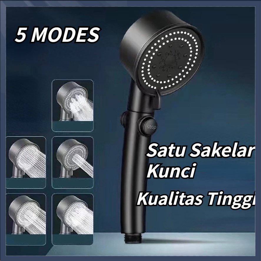 【COD】 Kepala Shower Mandi Hitam Head Shower / Kepala Shower Tekanan Tinggi 5 Mode / Kepala Shower Tekanan Tinggi