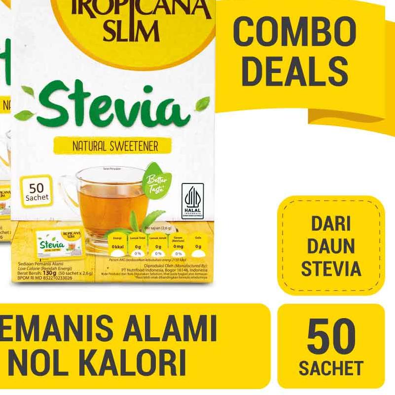

● Twin Pack - Tropicana Slim Sweetener Stevia 50 sachet - Pemanis Alami untuk Batasi Gula ➬