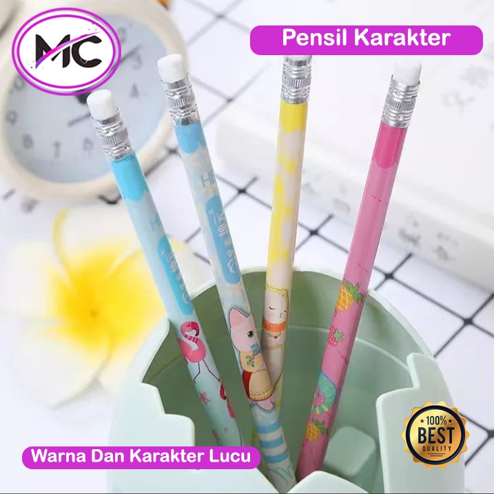 Pensil Tulis HB Fancy Murah Pencil Karakter Lucu Pensil Anak Sekolah Motif Potlot Murah