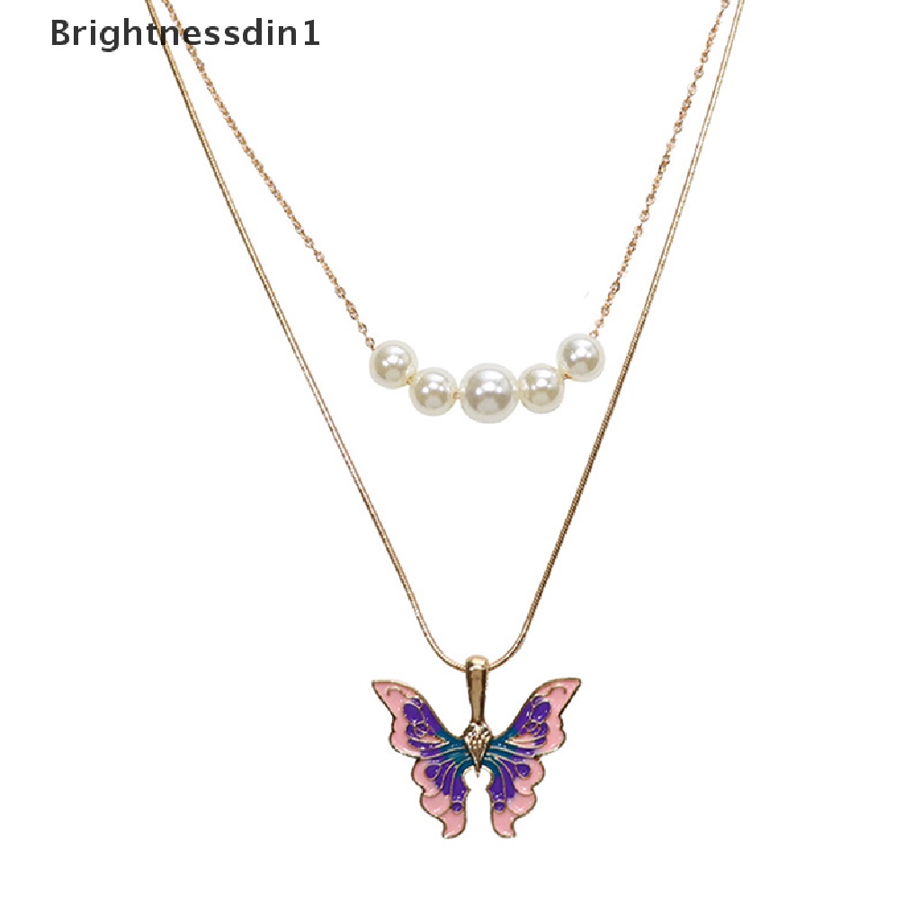 [Brightnessdin1] Fashion Wanita Kalung Kupu-Kupu Thai Pop Butterfly Pearl Necklace Double Choker Chains Butik Perhiasan