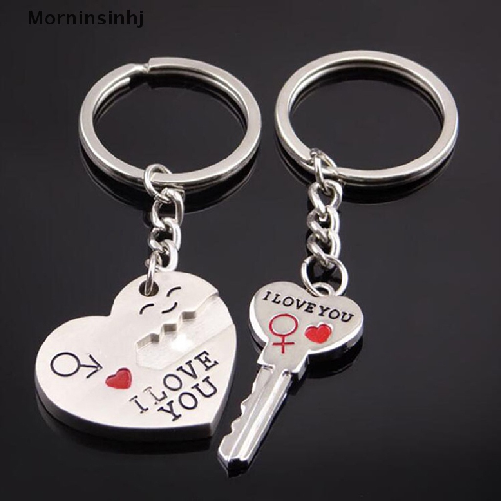 Mornin 1pasang Novelty Couple Keychain Lovers Heart Key Chain Wanita Pria Tas Liontin Pasangan Keyring Car Key Decoration Valene's Day Hadiah Pernikahan Aksesoris id