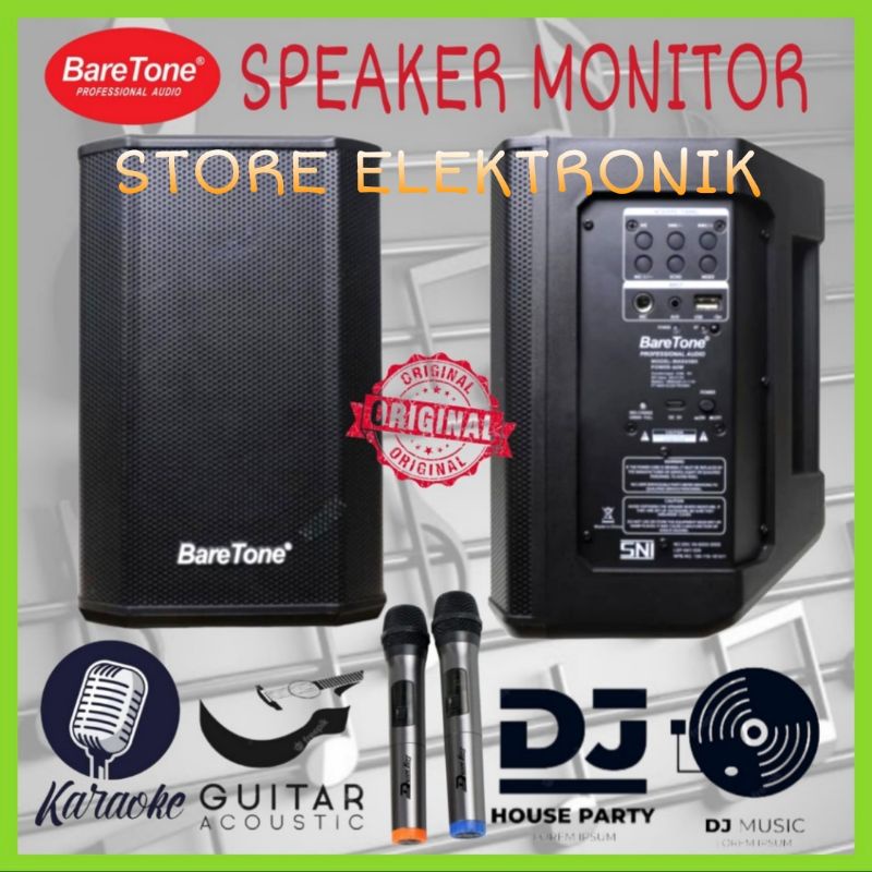 Speaker Monitor BARETONE 5 Inch Plus 2 Mic Wireless , Karaoke Youtube