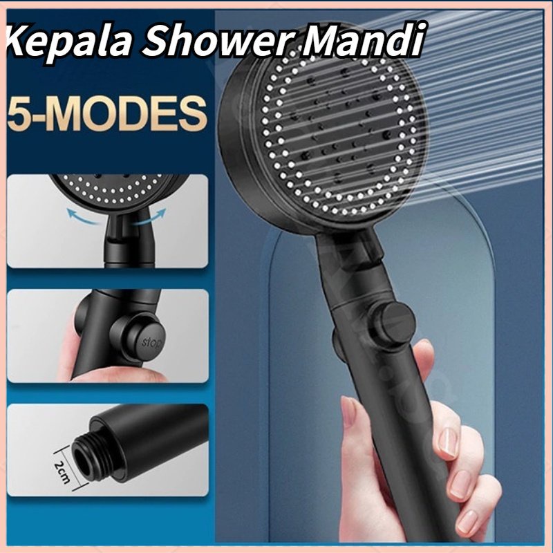 【COD】 Kamar Mandi Hitam 5 Adjustable Shower Kepala Shower Tekanan Tinggi
