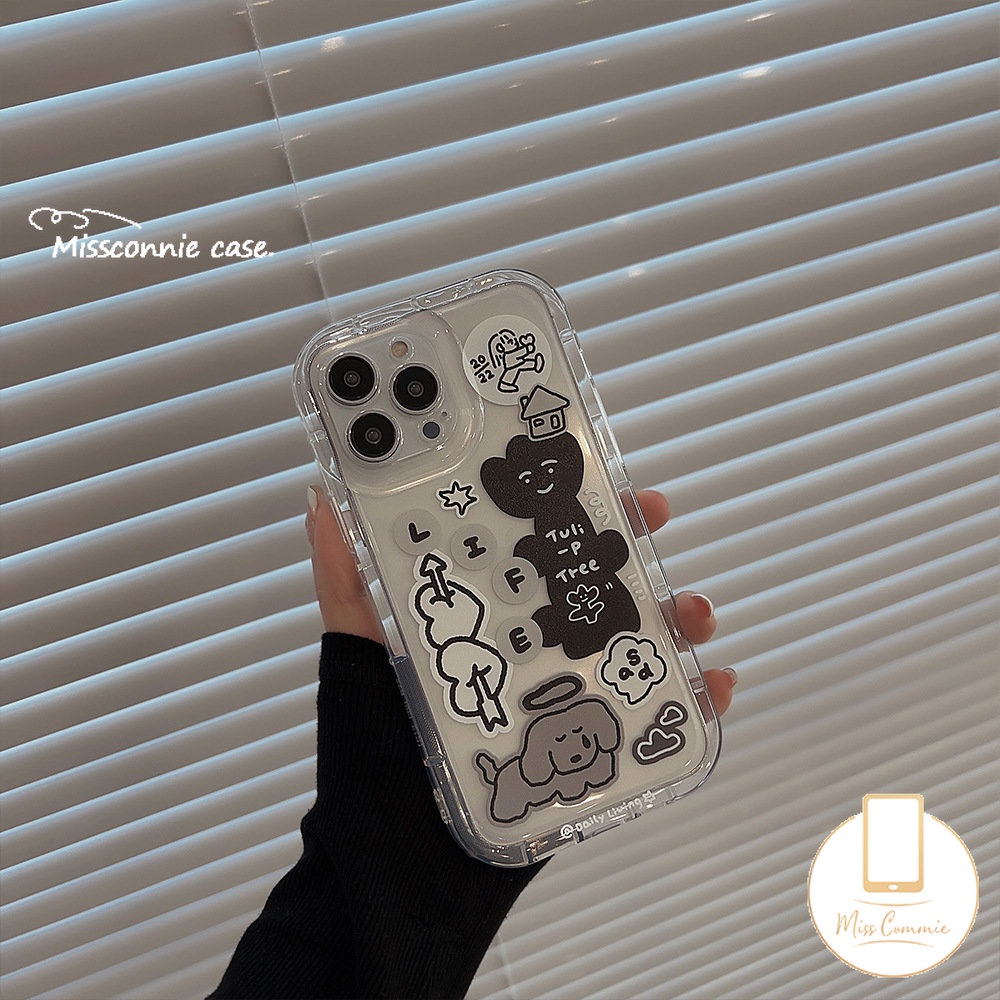 Casing Kompatibel Untuk iPhone 7Plus XR 7-8 6s 6plus 11 13 12 14 Pro Max X XS Max SE 2020 Ins Graffiti Kartun Anjing Yang Indah Stiker Shockproof Airbag Case Lembut Tpu Penutup Bening