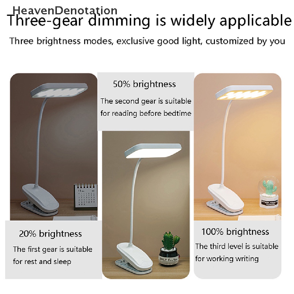 [HeavenDenotation] Lampu Meja Dengan Klip Peredupan Stepless Lampu Led Rechargeable Bedside Night Light HDV