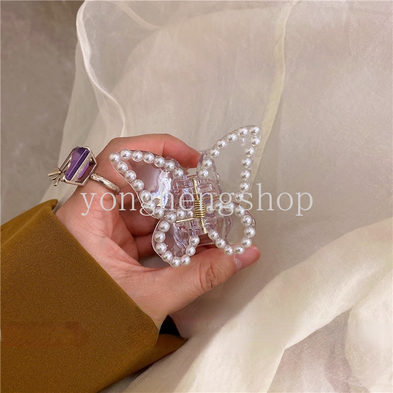 Jepit Rambut Bentuk Kupu-Kupu Aksen Mutiara Dan Berlian Imitasi Untuk Wanita