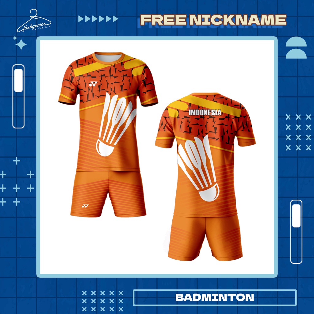 Kaos Baju Jersey Bulutangkis Olahraga Badminton Abstrak 10 Pria dan Wanita Full Printing Custom