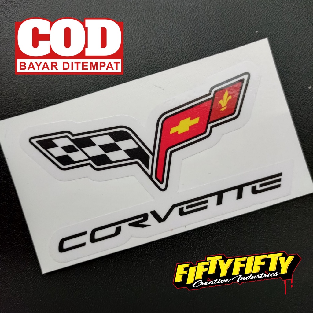 Stiker Print Cut CORVETTE Stiker Printing Laminasi Glossy Stiker Motor Mobil Helm Sudah Membentuk Pola Desain