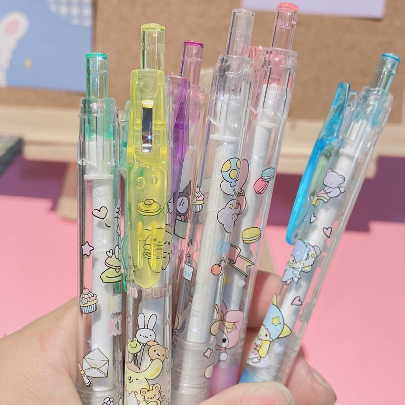 [Harga Grosir] 1pc Warna Random Kawaii 0.5mm Kartun Bening Anime Print Gel Pen Press Tulisan Handle Pen Siswa Sekolah Kantor Perlengkapan Alat Tulis