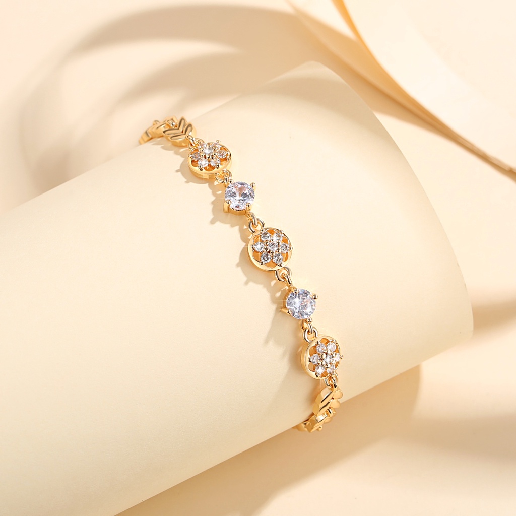 Y936 [COD✔] Gelang Berlian Bunga Mewah Wanita Titanium Premium Lapis Emas Anti Karat Tdk Luntur Untuk Wanita Perhiasan