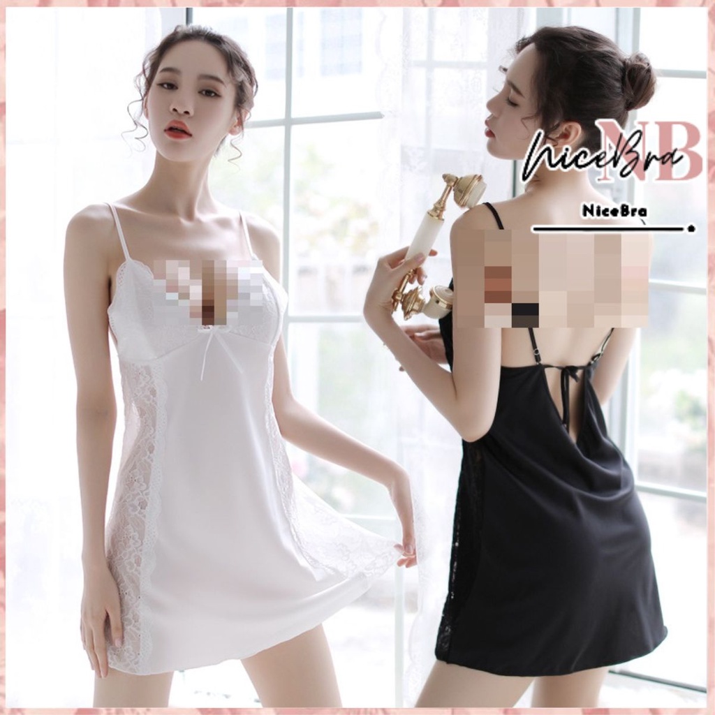 Nicebra Lingerie Wanita Bahan Satin Renda Deep-V Neck Tanpa Lengan Baju 3150