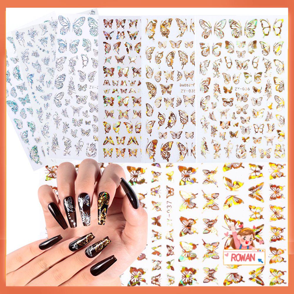 R-bunga Stiker Kuku Manicure Gold Silver DIY Nail Art Hologram