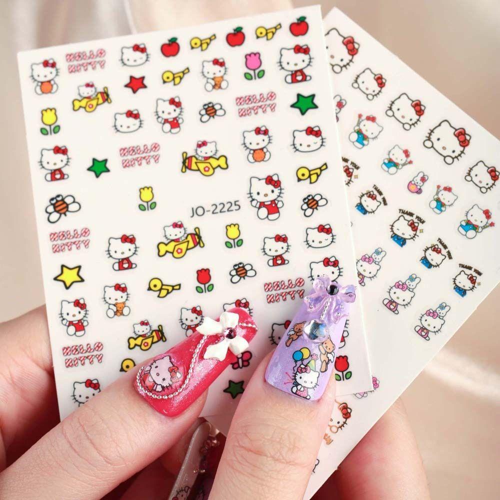 Mxbeauty Kartun Stiker Kuku Wanita Lucu Cinta Hati Ikatan Simpul Manikur Aksesoris Beruang Kitty Cat Nail Stickers