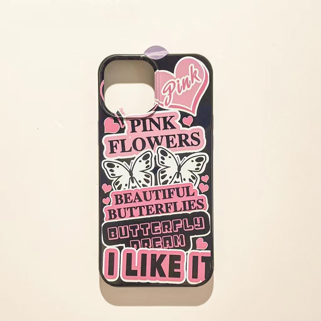 IPHONE Ins Pola Kupu-Kupu Cocok Untuk Iphone14 14pro 14plus 13 13mini 13pro 13prm iPhone12 7Plus 8Plus Xr XS 13 12mini Pro Max Empat Sudut Casing Ponsel Tahan Guncangan