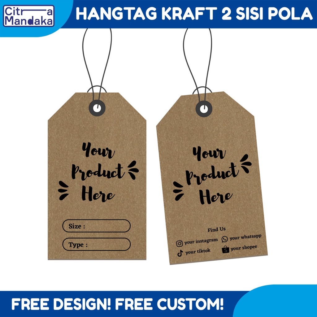 

Tag Label Baju Pola Custom Kraft Paper 2 Sisi | Hang Tag Free Design | Hang Tag Baju | Tag Label Hampers