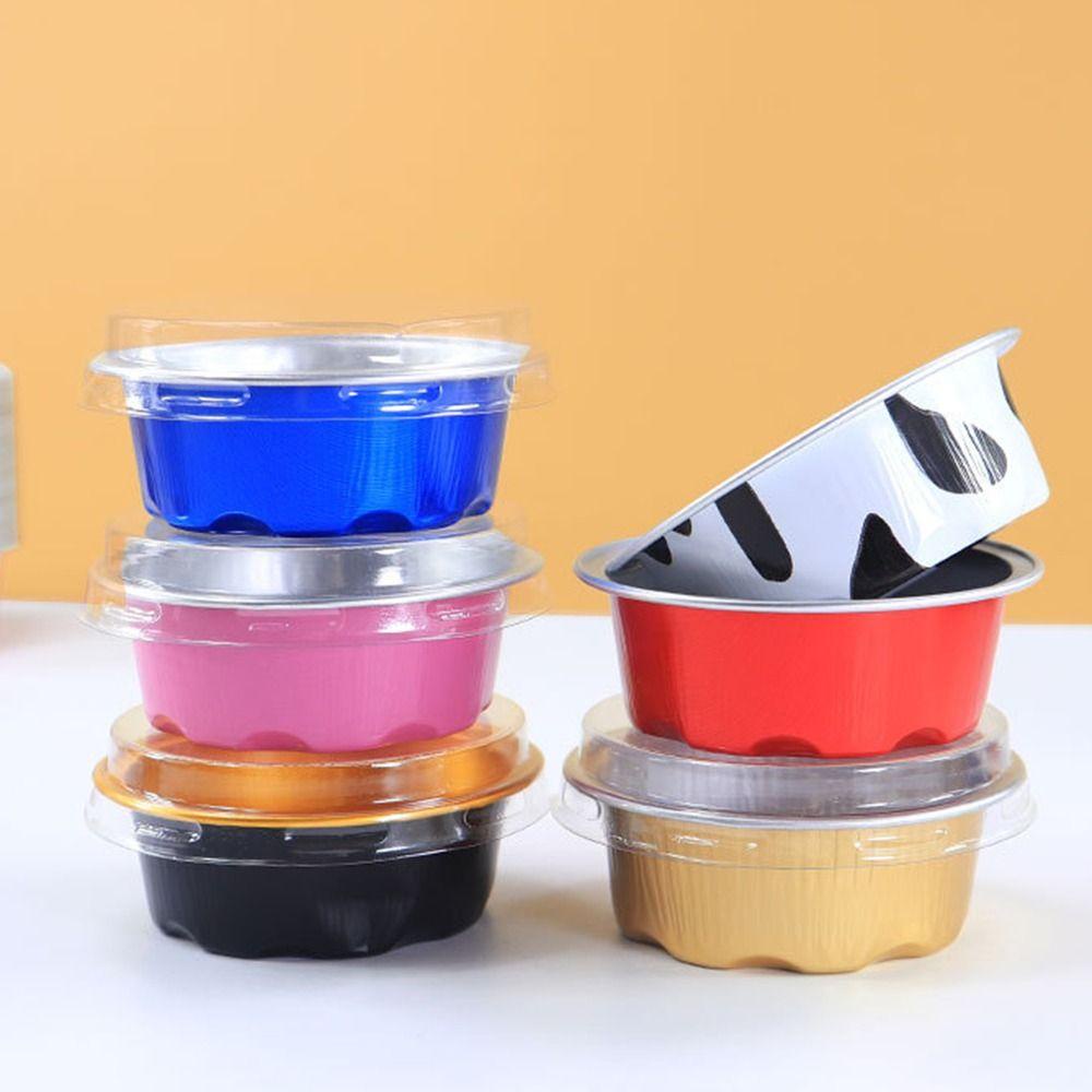 Nanas 10PCS Aluminium Foil Tin Cup Kecil Alat Kue Kue Reusable Air Fryer Dengan Tutup Wadah Cemilan Mini Muffin Cupcake Cups