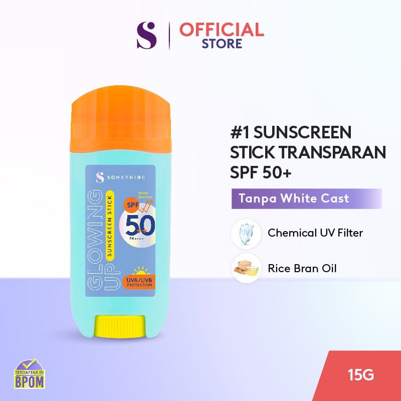 Somethinc Glowing UP Sunscreen Stick Spf 50 ++ PA ++++  UVA/UVB Protection 15 Gr - Sunblok Wajah Transparan Tanpa White Cast suncreen something suns somethink Sunblock