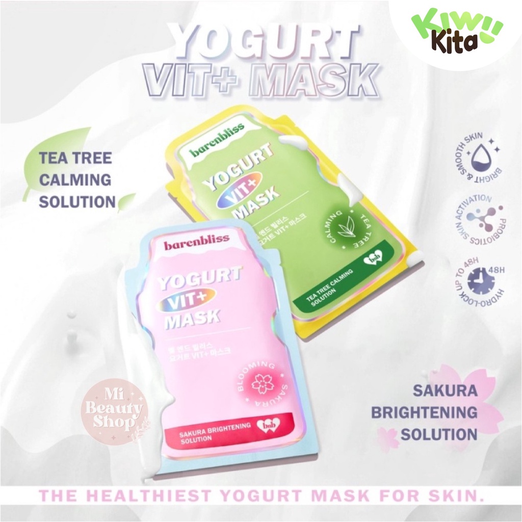 KIWI KITA - BNB barenbliss Yogurt Vit+ Mask - Calming Sheet Mask Korea Essence Serum Masker Wajah Skincare 25ml