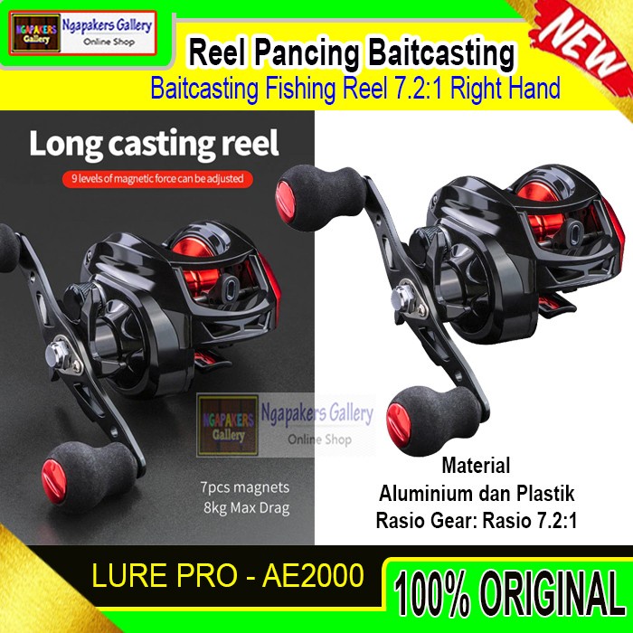 Reel Pancing Baitcasting Fishing Reel 7.2:1 Right Hand LURE PRO AE2000