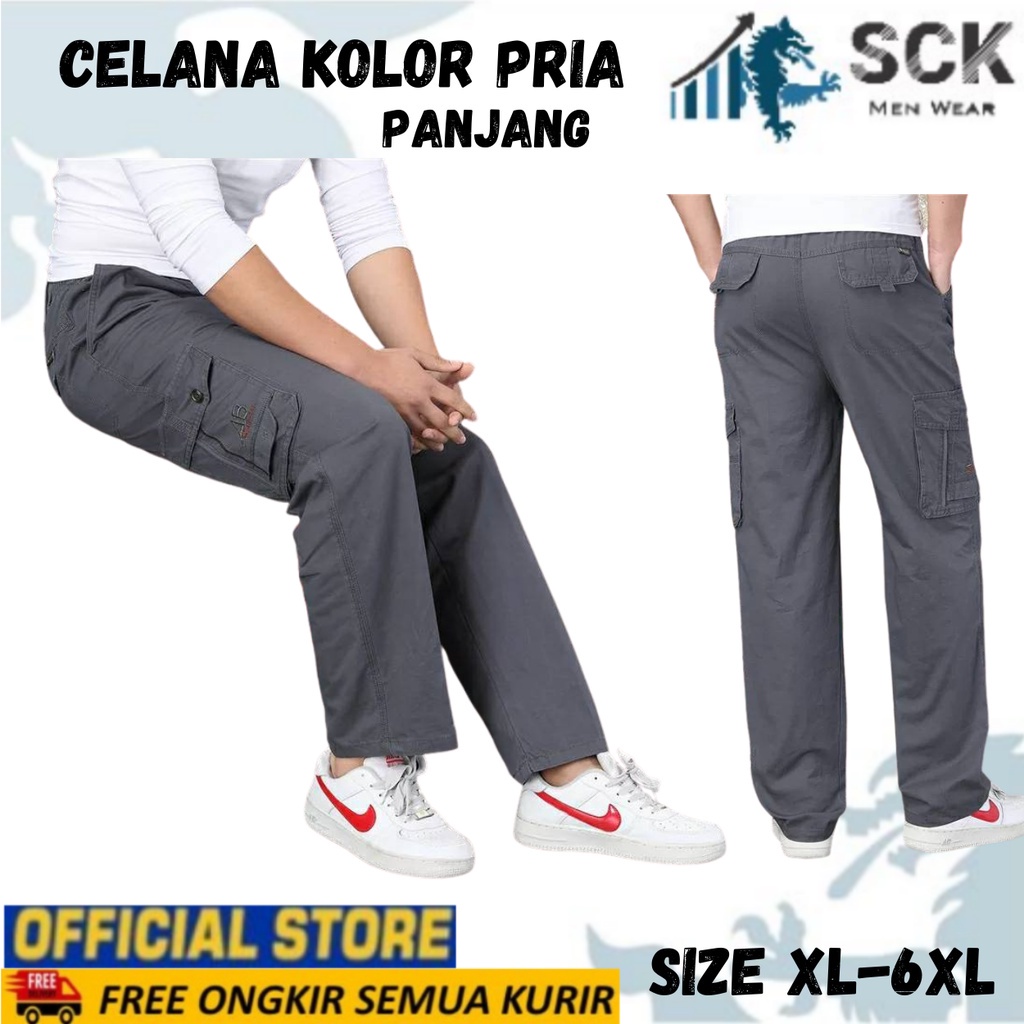 Celana PANJANG Pria POLOS HD Import ukuran JUMBO / Kolor  Distro Pinggang Karet Bahan Katun - sckmenwear GROSIR