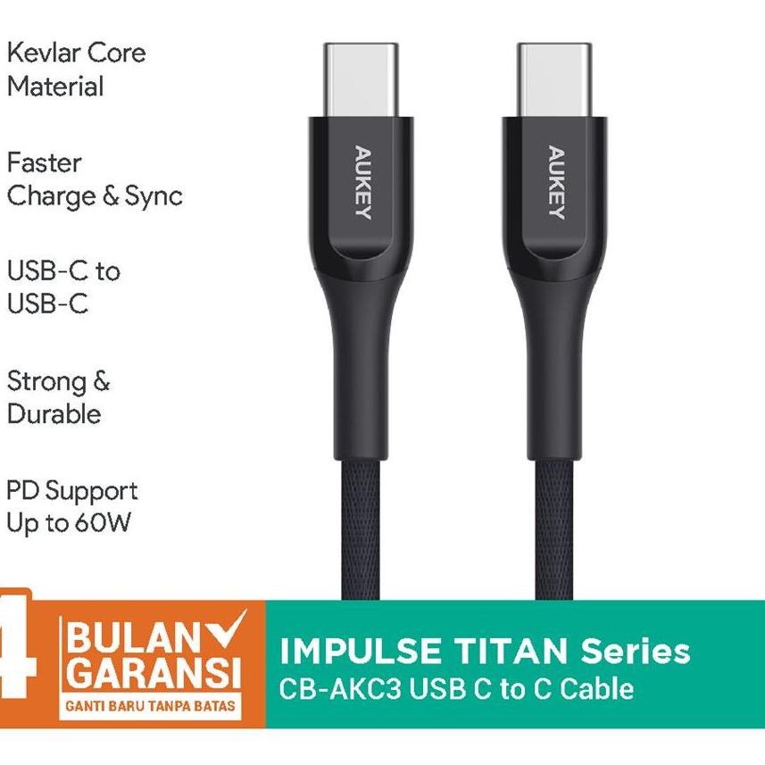 ✥ Kabel Charger Type C Aukey CB-AKC3 1.2m Kevlar Black -  ❊