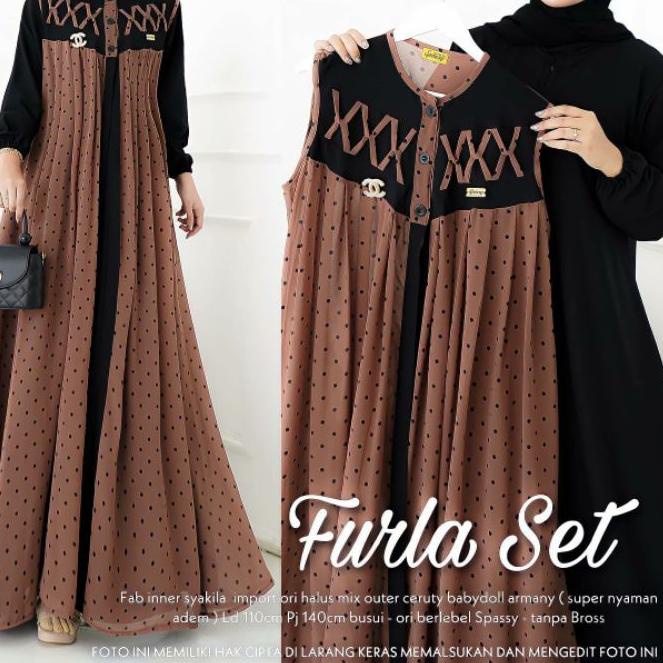 ❀ gamis set hijab syari terbaru jumbo ukuran LD   140 Furla set ukuran L - 4XL | Best syari terkini 