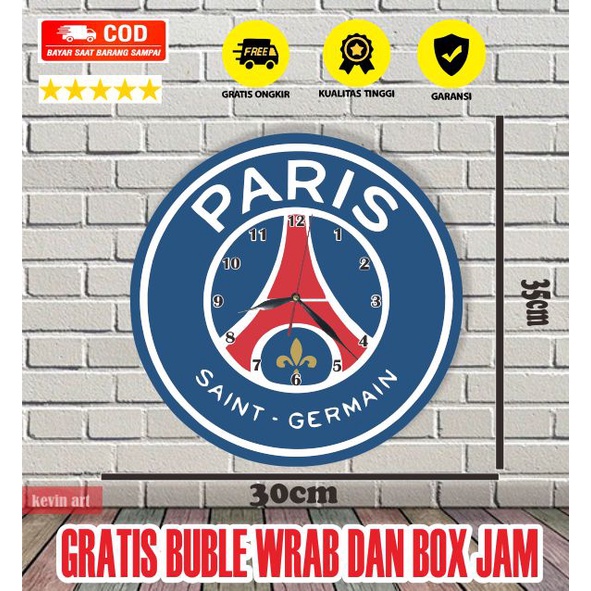 Jam dinding tempel tembok unik keren logo PSG Paris Saint Germany besar