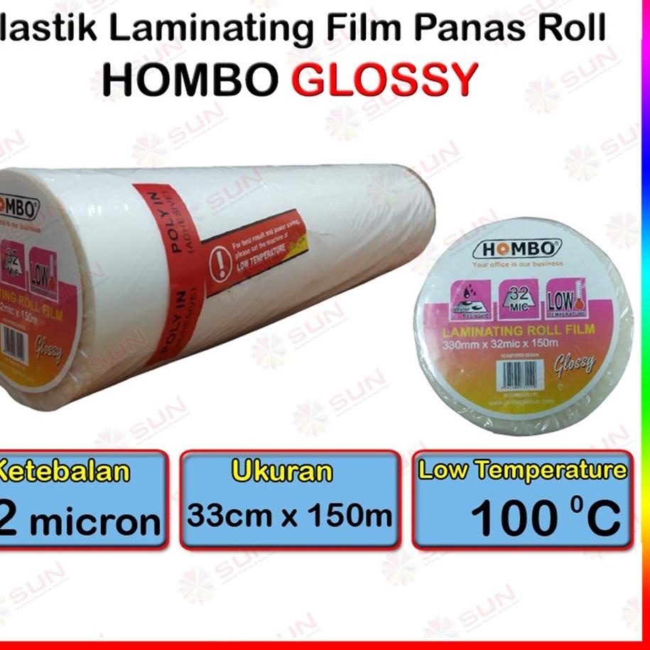 

✨ Plastik Laminating Panas Roll Hombo 32 micron 33 cm x 150 m Glossy / Doff Low Temperature ( untuk mesin Laminating laminasi panas roll ) serbuuu !