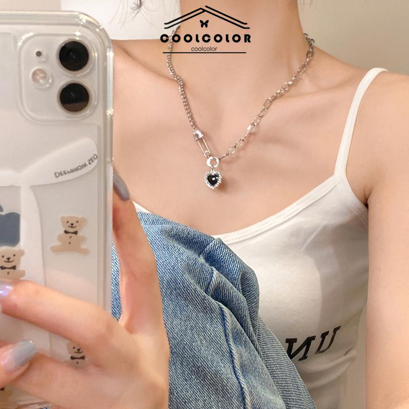 COD❤️Kalung Titanium Love Hitam Korea Retro Hip Hop Gaya Necklace Aksesori Fashion- cl