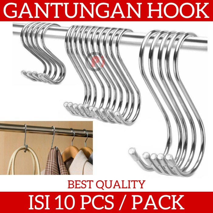 Per 10Pcs Stainless S Hook Tebal Besar Gantungan Pengait Kuat Hanger