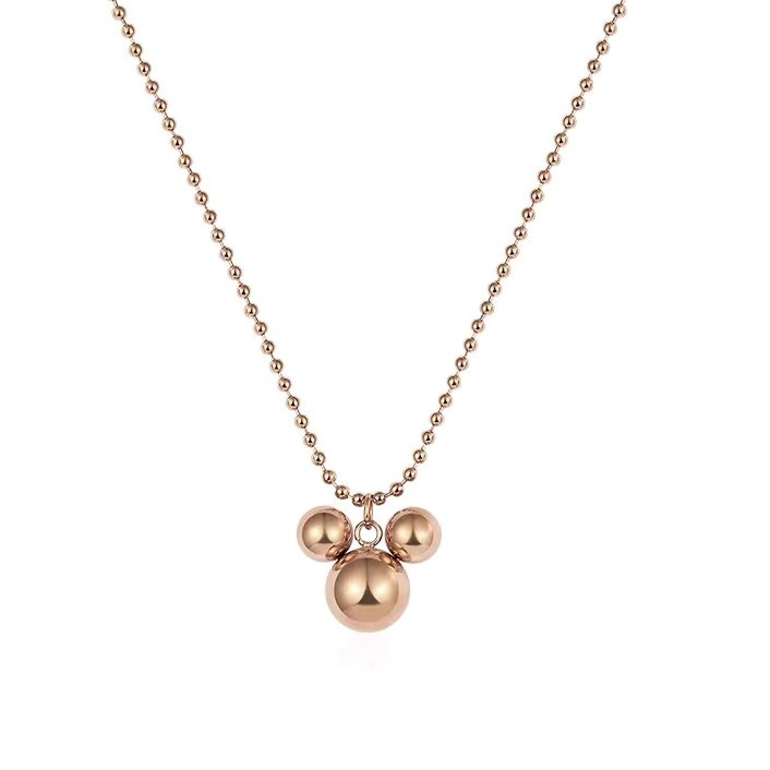 Kalung Desain Tikus Untuk Natal | Kalung Rantai Klavikula Bentuk Kacang Polong Warna Polos | Kalung Rantai Panjang Untuk Sweater | Aksesoris Bahan Titanium Steel 18k Warna Rose Gold | Perhiasan Bahan Stainless Steel