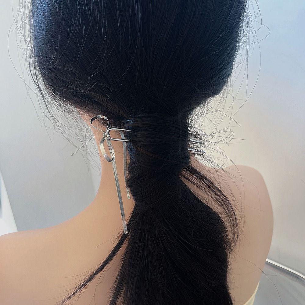 Bow Hair Stick Trendy Fashion Hanfu Cheongsam Hiasan Kepala Gaya Korea Untuk Wanita Jepit Rambut Berbentuk U