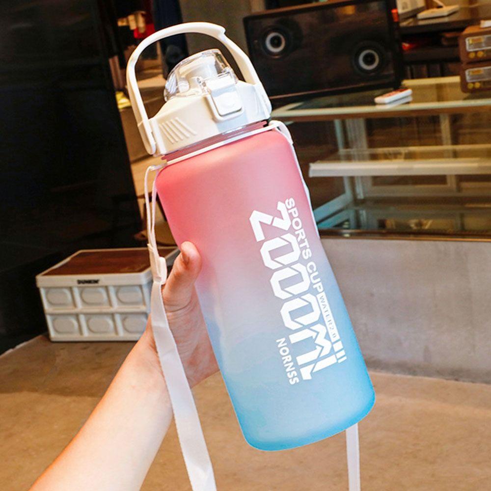 Solighter 2000ML Botol Air Kapasitas Besar Frosted Sedotan Fitness Jugs