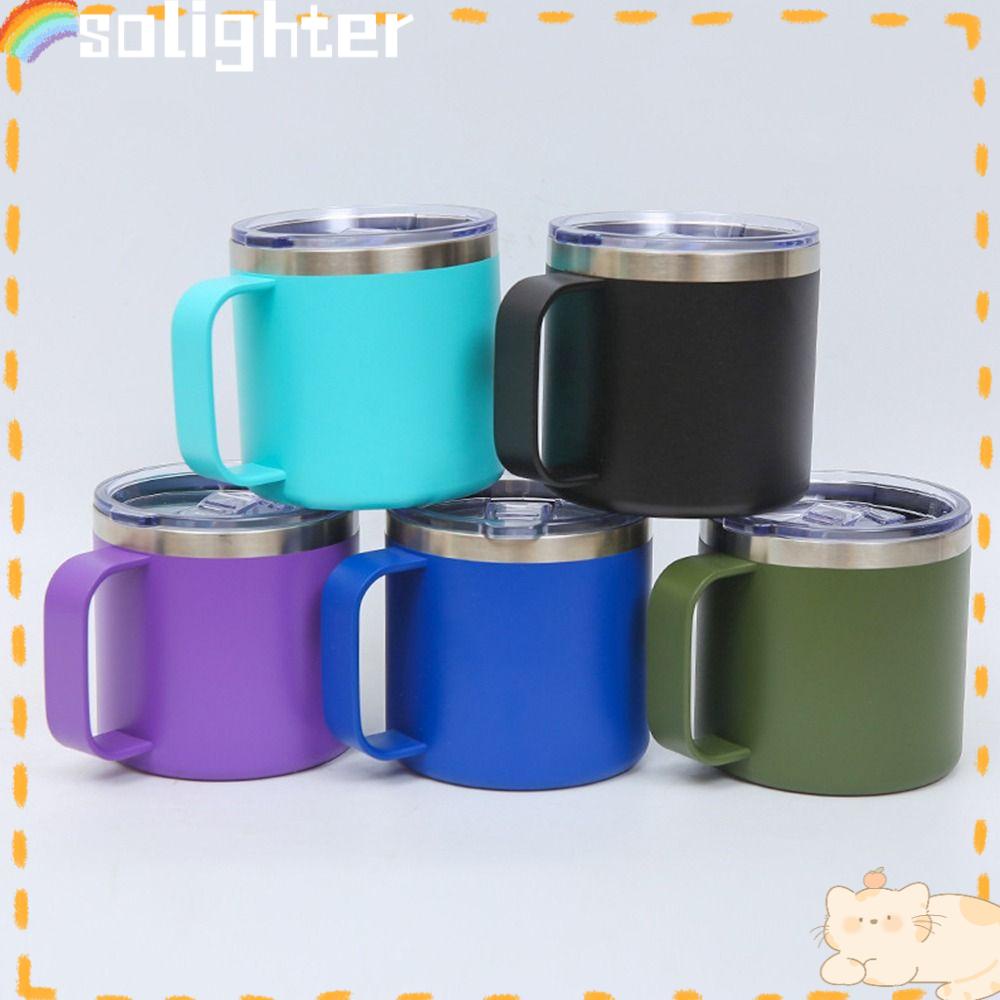 Solighter 14oz Mug Tumbler Double Layer Stainless Steel Dengan Tutup Termos Botol Air