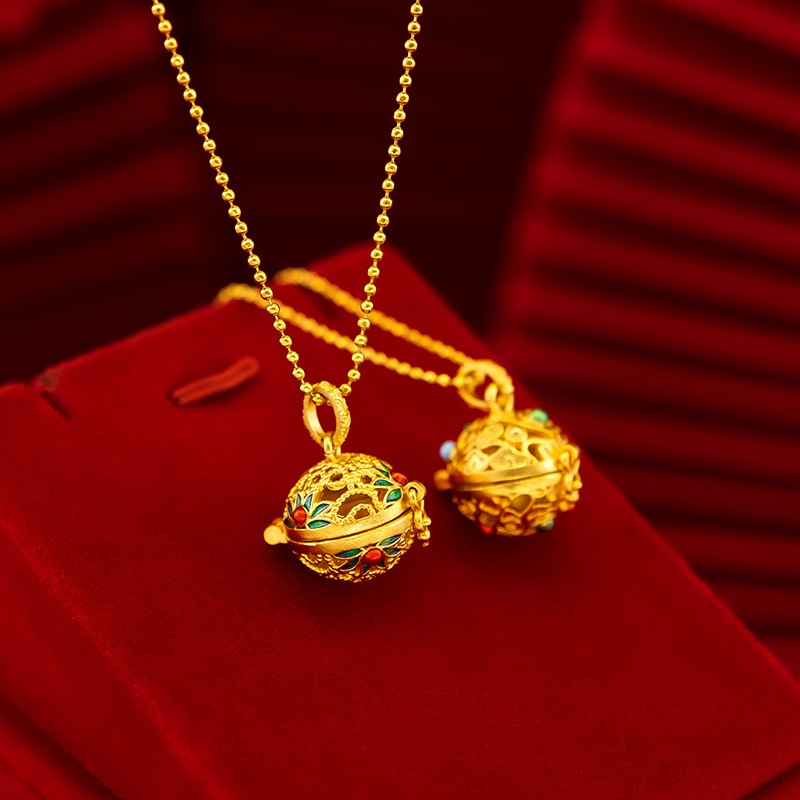 Goldkingdom Perhiasan Fashion Emas Asli Kadar 375Bangkok Aksesoris Ready Stock Gaya Kuno Membakar Sachet Biru Berlapis Emas Liontin Perempuan Gaya Nasional Melubangi Pembakar Dupa