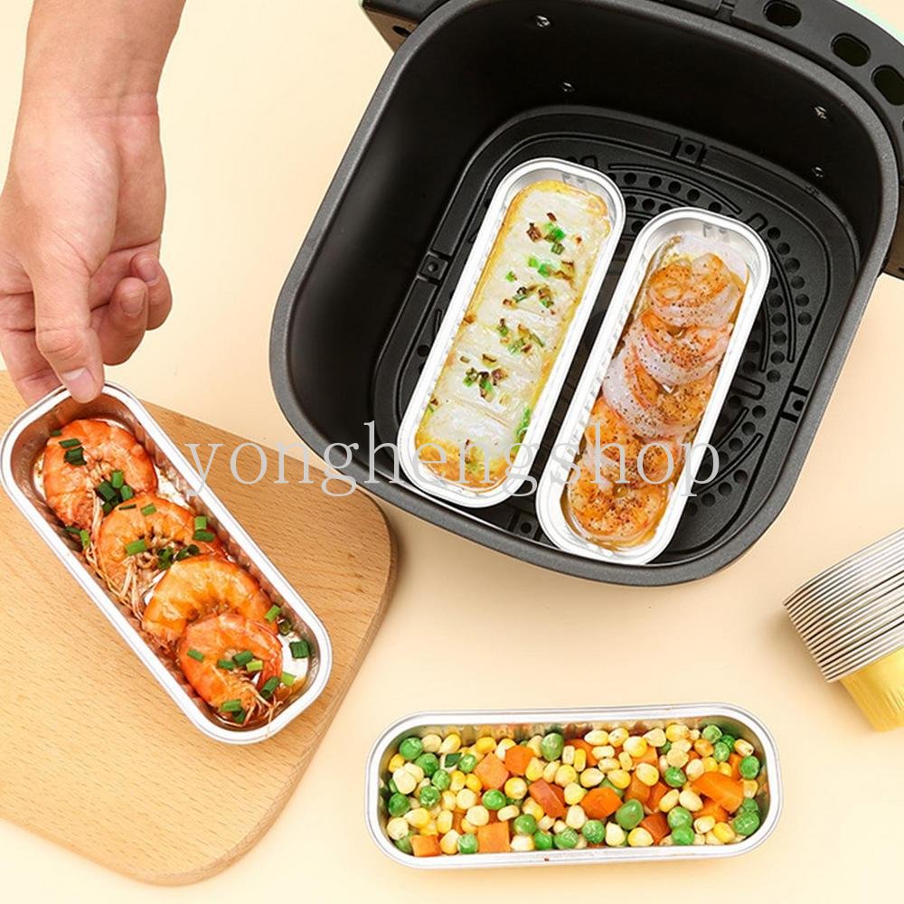 5pcs/set Kotak Kaleng Aluminium Foil Tahan Minyak Persegi Panjang BBQ Drip Tray Air Fryer Non-Stick Liner Kue Pastry Makanan Panci Kukus Dapur Baking Aksesoris