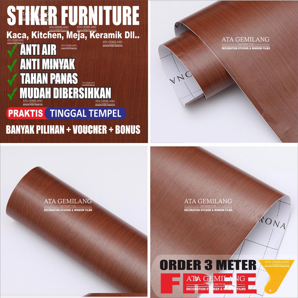 Wallpaper Dinding Dapur Furniture Serat Kayu Lebar 122Cm/Stiker Kayu/Wallpaper Kayu/Stiker Pintu/Wal