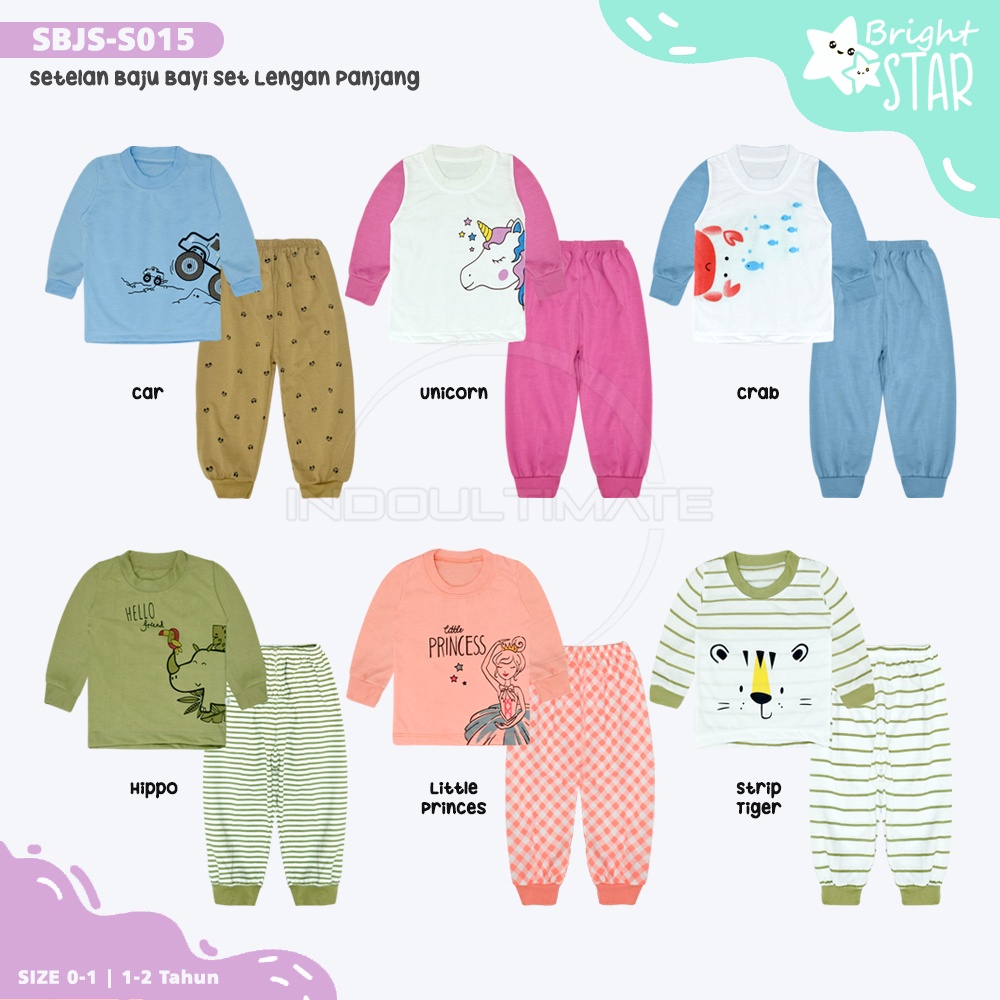 Baju Bayi Lengan Panjang + Celana Panjang BRIGHT STAR 0-1 Tahun 1-2 Tahun SBJS-S015 Baju Bayi Baru Lahir Baju Tidur Harian Bayi Atasan Kaos Bayi Pakaian Bayi Celana Panjang bayi Celana Bayi Perlengkapan Bayi Newborn