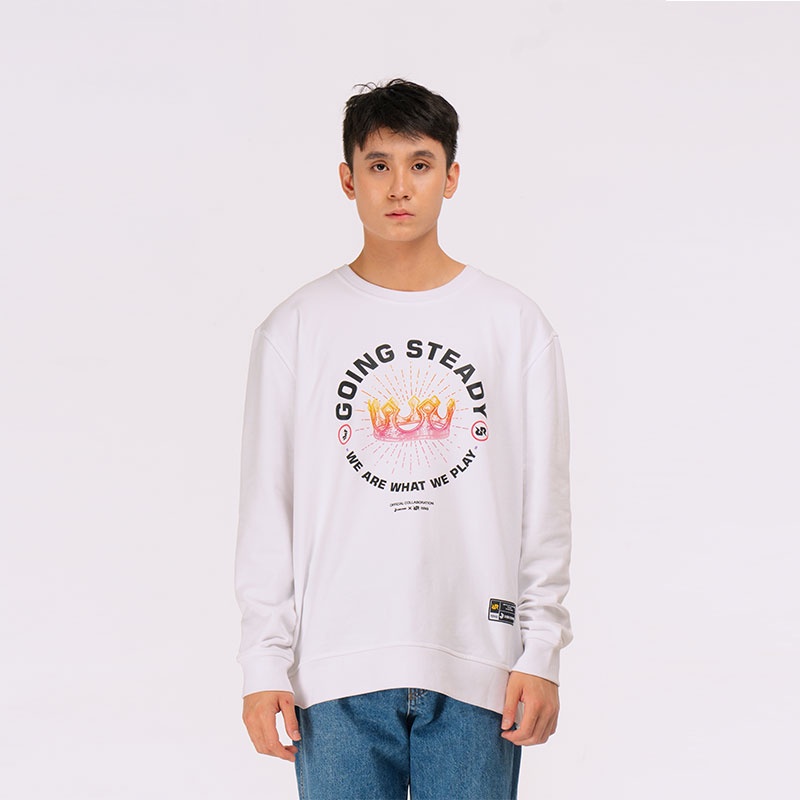 3Second x RRQ Original Jaket Sweater Oversize Cotton French Terry Round Neck Graphic Pria Putih 0711