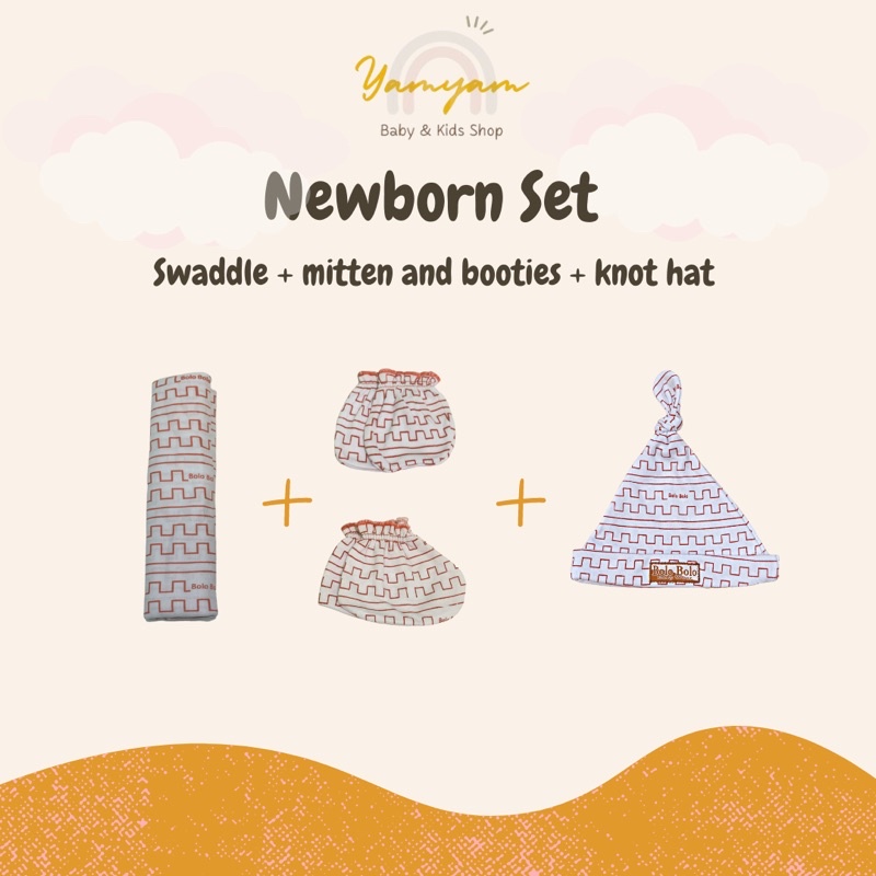 newborn set bedong set package paket bayi baru lahir swaddle mitten booties knot hat bedong sarung tangan kaki sartaki stk topi bayi